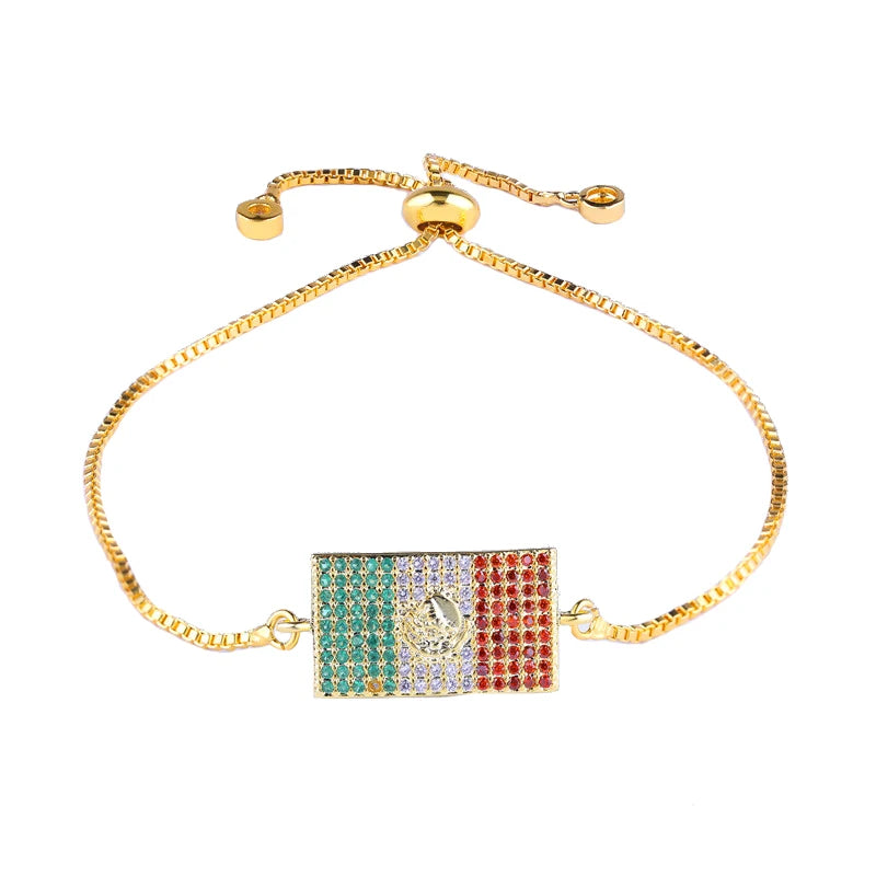 Adjustable 18K Plated Chains Micro Pave Zircon Flag Bracelets