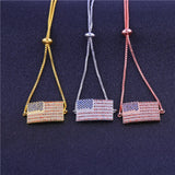 Adjustable 18K Plated Chains Micro Pave Zircon Flag Bracelets