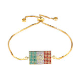 Adjustable 18K Plated Chains Micro Pave Zircon Flag Bracelets