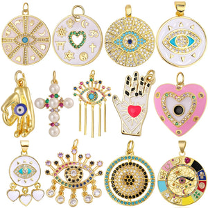 18K Plated Enamel Religious Evil Eye Charms for Jewelry Making