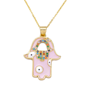 18K Plated Rainbow Zircon Hamsa Hand Necklace
