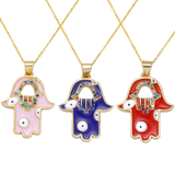 18K Plated Rainbow Zircon Hamsa Hand Necklace