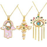 18K Plated Rainbow Zircon Hamsa Hand Necklace