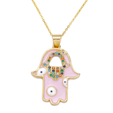 18K Plated Rainbow Zircon Hamsa Hand Necklace