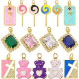 3Pcs 18K CZ Enamel Candy Bear Cross Sun Flower Charms