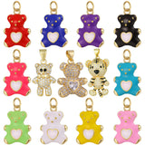 3Pcs 18K CZ Enamel Candy Bear Cross Sun Flower Charms