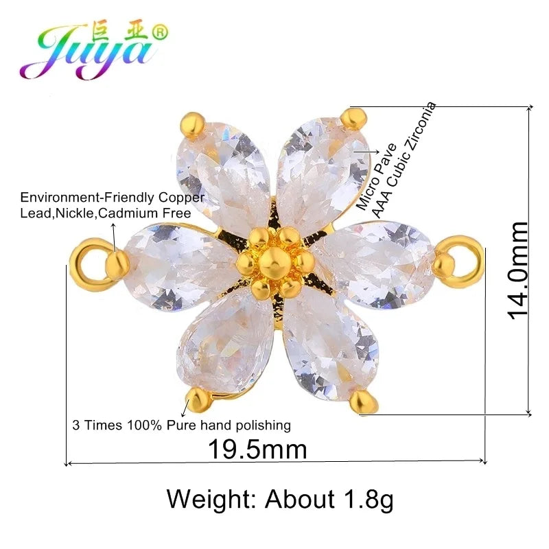 DIY CZ Flower Charm Connectors, 3pcs/Lot, Jewelry Making