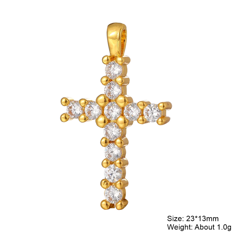 4Pcs 18K Plated CZ Cross Pendants DIY Women Religious Jewelry Making