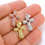 4Pcs 18K Plated CZ Cross Pendants DIY Women Religious Jewelry Making