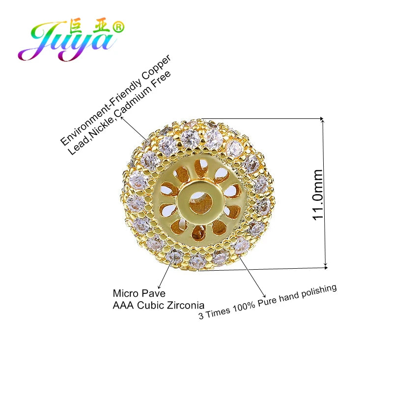 4pcs Micro Pave Zirconia 11mm Round Spacer Charm Beads For Jewelry