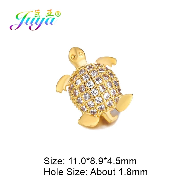 6pcs CZ Turtle Charm Beads for Jewelry Making