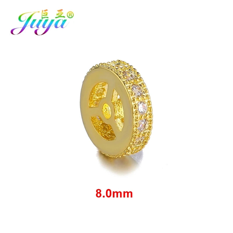 8pcs DIY Micro Pave Zircon 8mm Spacer Charms Wheel Beads