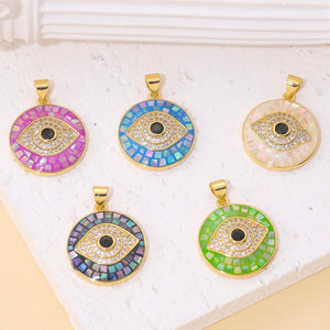 18K Plated Opal Shell Pendant Greek Evil Eye Charm for Jewelry Making