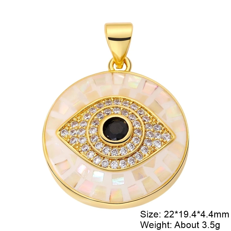18K Plated Opal Shell Pendant Greek Evil Eye Charm for Jewelry Making