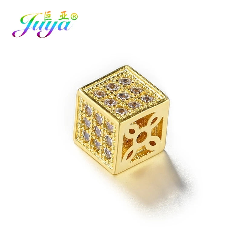 6mm 8mm Square Charm Beads Micro Pave Zircon for Jewelry Making