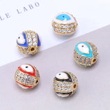 DIY Gem Findings Paved Enamel Evil Eye Tube Beads For Jewelry Making