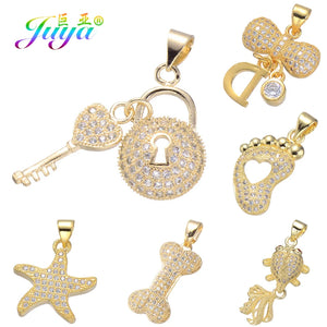 Cz Paved Glitters Heart Key Charm Pendant For Women
