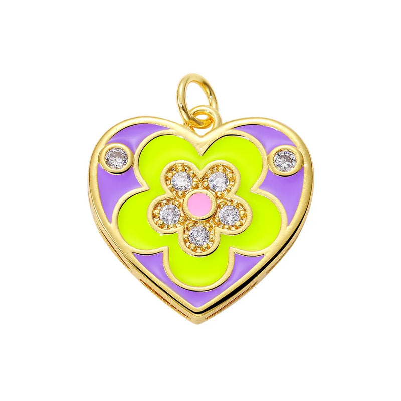 Enamel Flower Love Peach Heart Charm Jewelry Making Supplies