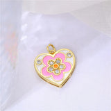 Enamel Flower Love Peach Heart Charm Jewelry Making Supplies