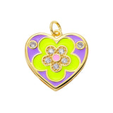 Enamel Flower Love Peach Heart Charm Jewelry Making Supplies