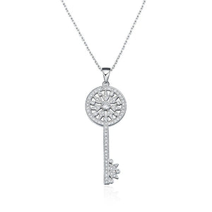 Micro Pave Zircon Pendant Key Necklace For Women Girl Christmas Gift Jewelry