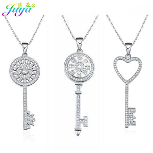 Micro Pave Zircon Pendant Key Necklace For Women Girl Christmas Gift Jewelry