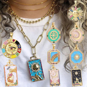 Greek Gods Evil Eye Crescent Moon Star Enamel Charms for DIY Pendant Necklace