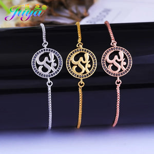 Hindu AUM Charm Bracelet with Zircon Micro Pave - Religious Jewelry