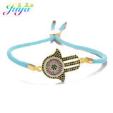 Colorful Zircon Hamsa Fatima Hand Evil Eye Bracelet