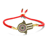 Colorful Zircon Hamsa Fatima Hand Evil Eye Bracelet