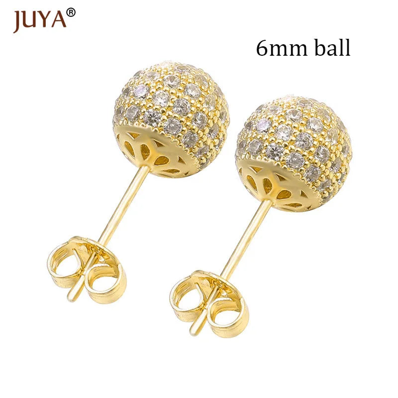 CZ Ball Stud Earrings 6mm/8mm/10mm Rhinestone Jewelry
