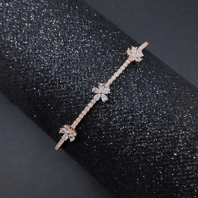 Jztop Metal Opening Bracelet with Zircon Flower Design