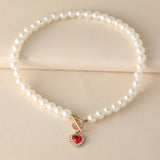 French Style Retro Party Ruby Pearl Necklace