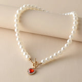 French Style Retro Party Ruby Pearl Necklace