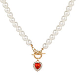 French Style Retro Party Ruby Pearl Necklace