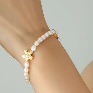 Korean Flower Baroque Freshwater Pearl Bracelet & Necklace Set