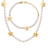 Korean Flower Baroque Freshwater Pearl Bracelet & Necklace Set