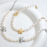 Korean Flower Baroque Freshwater Pearl Bracelet & Necklace Set