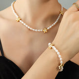 Korean Flower Baroque Freshwater Pearl Bracelet & Necklace Set
