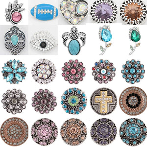 Flower Love Cross Crystal Birthstone Snap Button Bracelet DIY