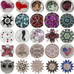 K0017 Flower Love Mom Crystal Snap Button Jewelry DIY Bracelet