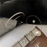 Big Pearl Round Asymmetric Earrings for Women Geometric Hoop Earring