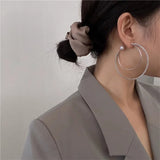 Big Pearl Round Asymmetric Earrings for Women Geometric Hoop Earring