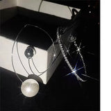 Big Pearl Round Asymmetric Earrings for Women Geometric Hoop Earring