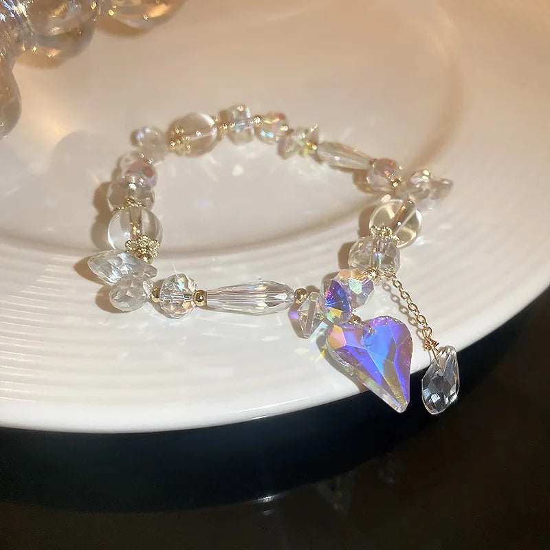 Crystal Love Irregular Elastic Bracelet Women Japanese Temperament Bracelet
