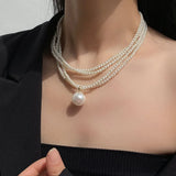 French Vintage Multi-layer Pearl Necklace Women Long Collar Chain