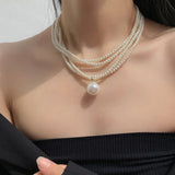 French Vintage Multi-layer Pearl Necklace Women Long Collar Chain