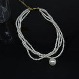 French Vintage Multi-layer Pearl Necklace Women Long Collar Chain