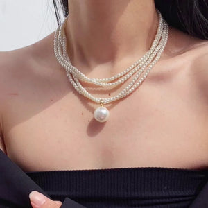 French Vintage Multi-layer Pearl Necklace Women Long Collar Chain
