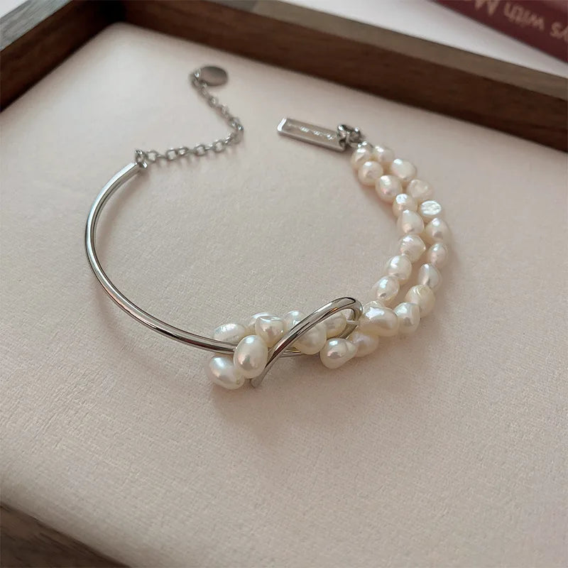 KAITIN Letter Square Fresh Water Pearl Detachable Women Bracelet